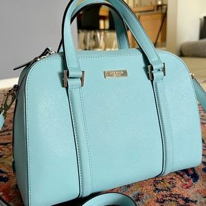 Kate Spade light blue satchel with crossbody strap. Authentic. 100% Leather.